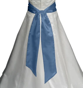 AZUL ACERO Satén Boda Vestido Elegante Fiesta Cinta Faja Envoltura Corbata Cinturón Banda Lazo - Imagen 1 de 20