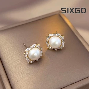 1pair Zircon Pearl Earrings Temperament Miao Silver Earrings Ear Clip - Picture 1 of 8