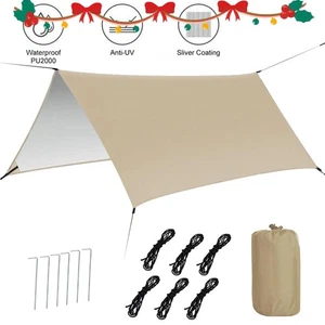 3x3M Tent Tarp Poles Rain Cover Camping Awning Waterproof Shelter Picnic Pad Mat - Picture 1 of 19