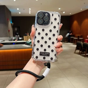 Shockproof Polka Dot Handy Wrist Strap Gel TPU Hard Case Cover For Apple iPhone - Picture 1 of 20