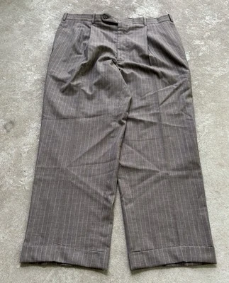 VTG Men’s Relaxed Pleated Pinstriped Gray Cuffed Suspender Dress Pants 38x29 - Image 1 of 4