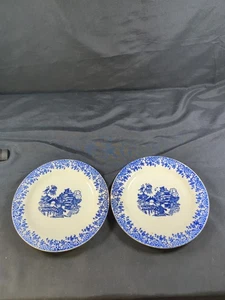 English Blue Willow Blue & White Asian Scene Side Snack Appetizer Plates 6.25" - Picture 1 of 7