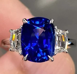 7 Ct Certified Cushion Shape Blue Diamond Solitaire 925 Silver Engagement Ring - Picture 1 of 13