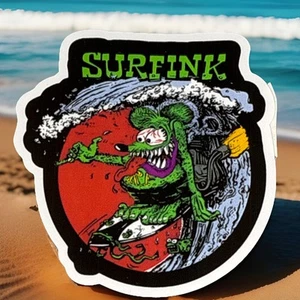 🔥 RAT FINK Sticker Surf Fink Mouse Ed Roth Surfing Wave Vinyl Decal Car Truck - Picture 1 of 6