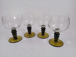 4 German Roemer Rhine Wine Cordial Glasses Grape Leaf Olive Green Stems Bulbs - Picture 1 of 10
