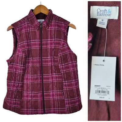 NOVO Colete Croft Barrow Puffer Tamanho Médio Jaqueta Acolchoada Rosa Vermelha Xadrez Lã - Imagem 1 de 4