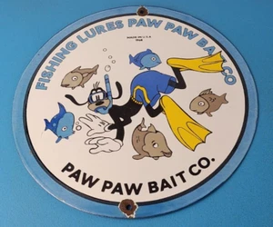 Letrero de porcelana vintage - Paw Paw Bait Goofy señuelos de pesca servicio de gas bomba letrero - Imagen 1 de 15