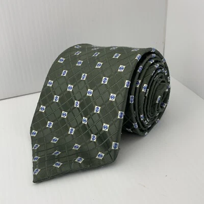 MEETING STREET Silk Necktie Men's 3 5/8" x 62" Green Blue White Geo Jacquard Tie - Image 1 of 4
