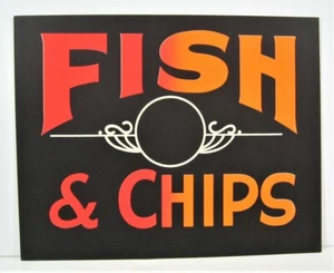 Vintage Fish & Chips / Diner Country Store Cardboard 11x14 Window Sign Old Stock - Foto 1 di 1