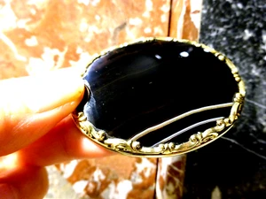 Banded Agate Brooch Beautiful Rare Very Large Victorian Pinchbeck Oval Brooch - Picture 1 of 9