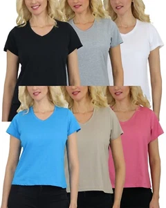 Women’s Relaxed Fit V-Neck Short Sleeve T-Shirt – 100% Cotton (S-2XL) - Picture 1 of 9