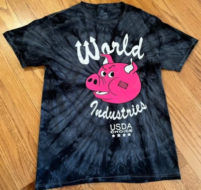 World Industries Skateboards USDA Choice Pig Shirt Medium Skate Black Tie Dye - Image 1 of 4