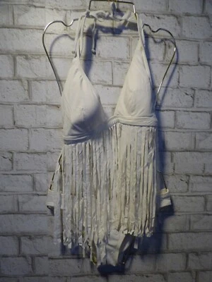$147 Coco Rave White Fringe Halter Bikini Set Small NEW C762 - Image 1 of 4