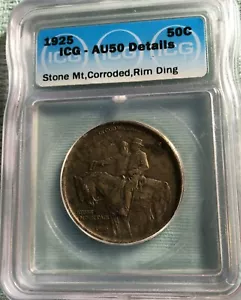 1925 50c Stone Mnt Commemorative, ICG AU50 *details* - Picture 1 of 2