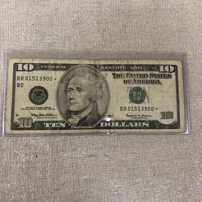 1999  $10 Federal Reserve  STAR NOTE serial# BB 01513900* - Image 1 of 4