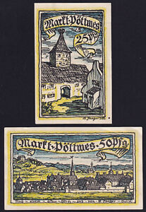 1921 Poettmes Germany Notgeld Lot 2 Rare Emergency Money Banknote Complete Set