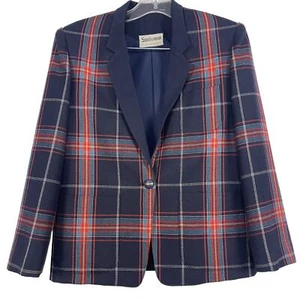 Vintage Plaid Wool Blazer Womens Small Single-Button Style - Picture 1 of 5