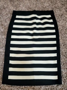 Juicy Couture Womens Pencil Skirt XS Black & Ivory Striped Stretch Wool Knit   - Picture 1 of 5
