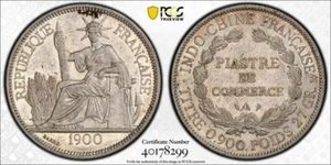 1900-A French Indo-China 1 Piastre PCGS Cleaned-AU Detail Lot#MK166 Silver! - Picture 1 of 4