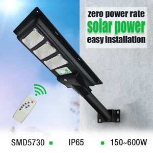 LED Solar Power Street Light Cool White Walkway Garden Dusk to Dawn Remote+Pole - Picture 1 of 12