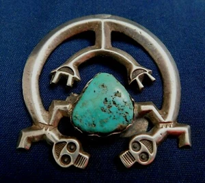 NATIVE AMERICAN Cast STERLING TURQUOISE Vintage RAINBOW KACHINAS PENDANT Estate - Picture 1 of 3