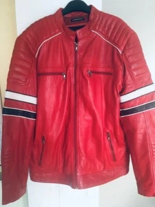 Caine Leather Men's Red Leather Biker Jacket Classic Racing Colours: Croyde, 2XL - Picture 1 of 4