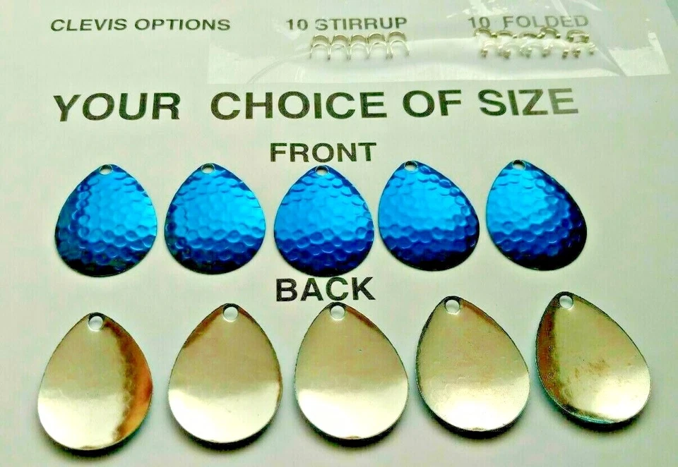 10, size 00 thru 8 Colorado hammered CANDY BLUE SPINNER BLADES worm harness bait - Image 1 of 1