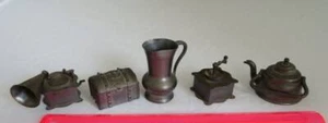 Vtg LOT Rama Peltro PEWTER Italy Mini Collectible Chest Kettle Phonograph Mill - Picture 1 of 4