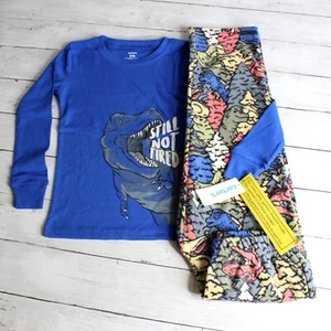 Carter's Boy's Winter 2 Pc Pajama Set Youth Size 5 5T Blue Camo Dinosaur - Picture 1 of 4