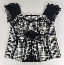 VTG Y2k Punk Goth Tripp NYC Black Checkered Corset Top Lace Up Brocade Sz 0 L XL