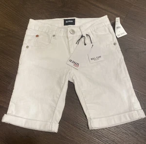 $39 NWT Hudson Kids Girls Size 8 Roll Cuff Bermuda Jean Shorts White - Picture 1 of 6