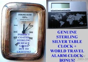 NEW 5" X 3.5" MADE IN ITALY STERLING SILVER TABLE CLOCK + WORLD TRAVEL CLOCK! - Imagen 1 de 8