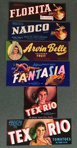 Old West,Women Theme Fruit Crate Label Lot 6 different , original - Imagen 1 de 1