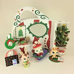 LPS Littlest Pet Shop ÚNICO Vacaciones Navidad Casa Pintada a Mano 3 Conejitos Conejos - Imagen 1 de 7