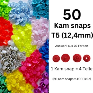 Kam Snaps Druckknöpfe T5 50 Stück 70 FARBEN ZUR AUSWAHL nähfrei Knöpfe Kamsnaps - Bild 1 von 72