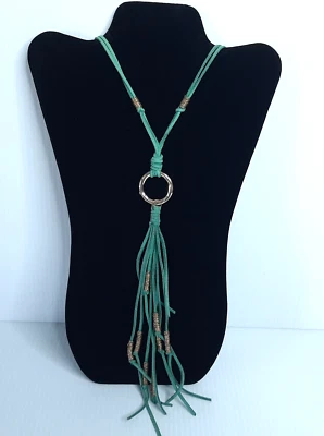 Collar Vintage 22" Crazy Train Cuero y Metal Gota en Y Turquesa Alma Occidental Foto 1 de 4