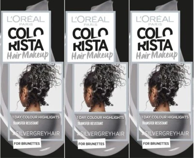 L'OREAL 3x Loreal Colorista Haar Make-up Silbergrau Temporäre Haarfarbe 30ml