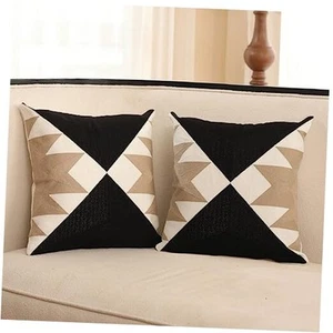 Pack of 2 Black White Coffee Aztec Embroidery 16" x 16" (Pack of 2) Pattern B - Picture 1 of 5