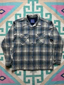 VTG Pendleton Board Shirt Mens Large Plaid Flap Pocket Loop Collar Virgin Wool - Picture 1 of 11