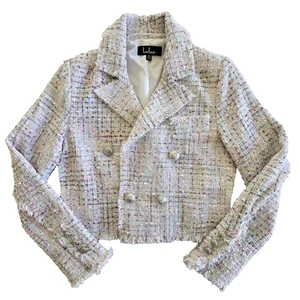 Lulus Blazer Damen XS Pastell Tweed Cropped Jacke Kawaii Preppy Y2K Softgirl NEU - Bild 1 von 13
