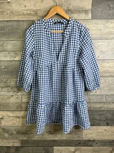 Zara Smock Dress Size Small Blue Checked Gingham Summer Tiered Bloggers Fave * - Picture 1 of 10