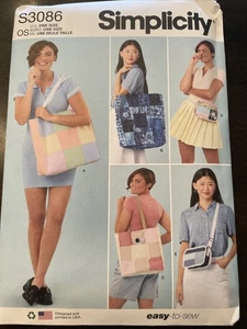 ~ Uncut Sewing Pattern Simplicity S3086 Patchwork Bags Easy-to-Sew - Picture 1 of 3