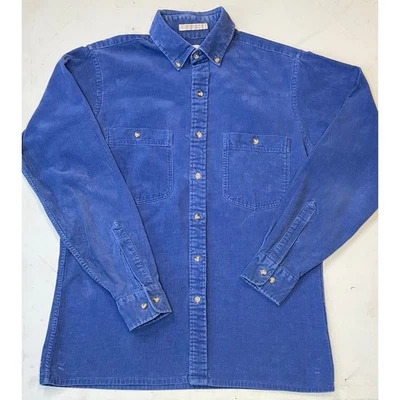 VTG 80s Shelter Bay by Arrow Blue Corduroy Shirt Mens M Button Down Long Sleeve - Image 1 of 4