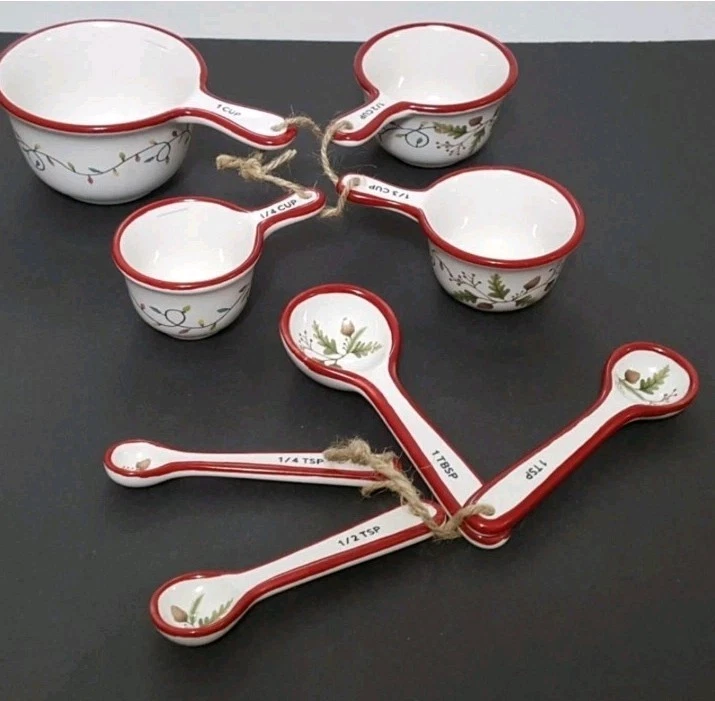 Pottery Barn Forest Gnome Measuring Cups & Spoons Set Stoneware Christmas NIB - Image 1 of 4