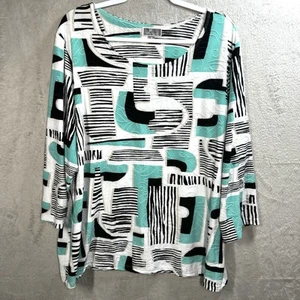JM Collection Textured Print Blouse Artsy 3/4 Sleeve Pullover Stretch Plus Sz 3X - Picture 1 of 7