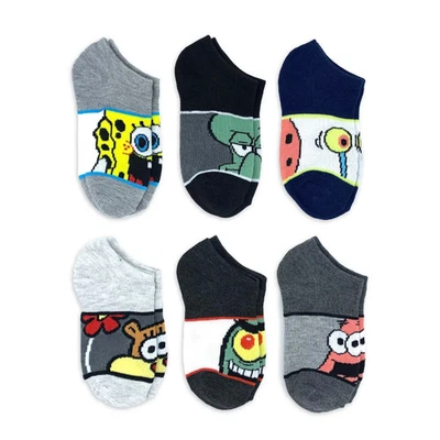 Bob Esponja Pantalones Cuadrados, Niños TALLA M 9- 2.1/2 Calcetines No-Show, Paquete de 6 MULTICOLOR NUEVO Foto 1 de 4