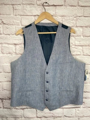 Nuevo BAR III Para Hombres Azul LINO AJUSTADO Traje Vestido Chaleco Chaleco 'XL' Foto 1 de 4