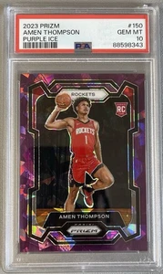 2023 Panini Prizm Amen Thompson Purple Ice #/149 Rookie (RC) SP Rockets PSA 10 - Foto 1 di 4