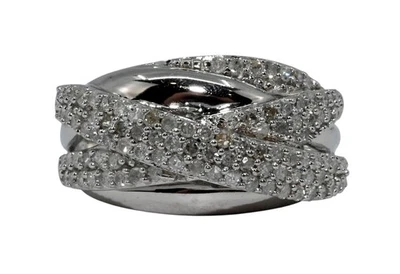 Natural Diamond Solid 925 Sterling Silver Crossover Cluster Ring! Size 7! - Image 1 of 4
