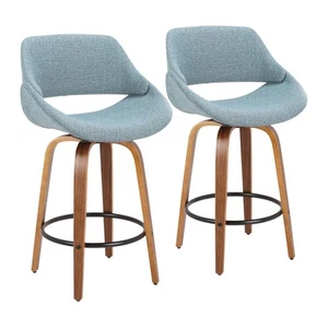 LumiSource Walnut Blue Counter Stools (Set of 2) - Picture 1 of 5